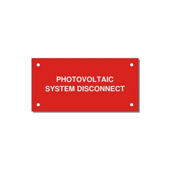 4.0x2.0" Disconnect Switch Label - PHOTOVOLTAIC SYSTEM DISCO — 4x2" White on Red, Holes