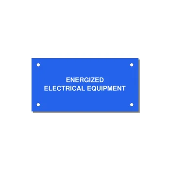 4.0x2.0" Electrical Safety Label - ENERGIZED ELECTRICAL EQUI — 4x2" White on Blue, Holes