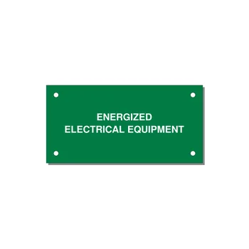 4.0x2.0" Electrical Safety Label - ENERGIZED ELECTRICAL EQUI — 4x2" White on Green, Holes