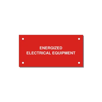 4.0x2.0" Electrical Safety Label - ENERGIZED ELECTRICAL EQUI — 4x2" White on Red, Holes