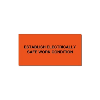 4.0x2.0" Electrical Safety Label - ESTABLISH ELECTRICALLY SA — 4x2" Black on Orange, Adhesive