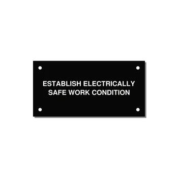4.0x2.0" Electrical Safety Label - ESTABLISH ELECTRICALLY SA — 4x2" White on Black, Holes