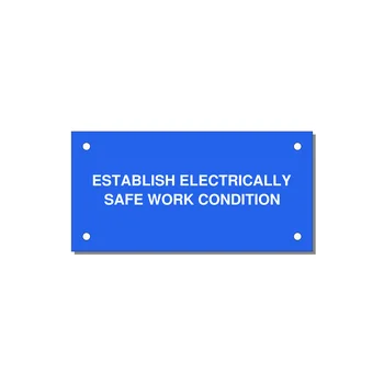 4.0x2.0" Electrical Safety Label - ESTABLISH ELECTRICALLY SA — 4x2" White on Blue, Holes