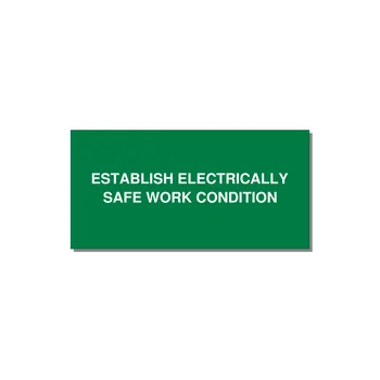 4.0x2.0" Electrical Safety Label - ESTABLISH ELECTRICALLY SA — 4x2" White on Green, Adhesive