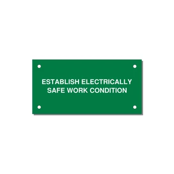 4.0x2.0" Electrical Safety Label - ESTABLISH ELECTRICALLY SA — 4x2" White on Green, Holes