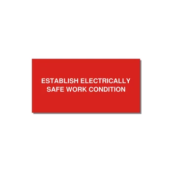 4.0x2.0" Electrical Safety Label - ESTABLISH ELECTRICALLY SA — 4x2" White on Red, Adhesive
