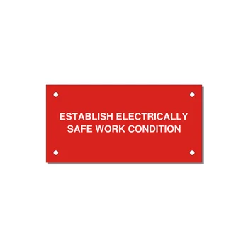 4.0x2.0" Electrical Safety Label - ESTABLISH ELECTRICALLY SA — 4x2" White on Red, Holes