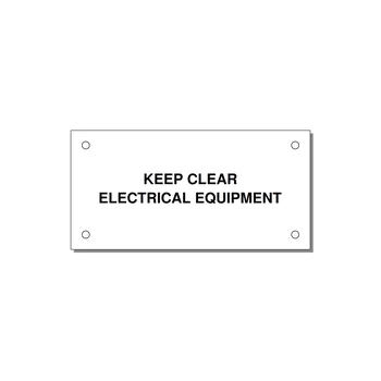 4.0x2.0" Electrical Safety Label - KEEP CLEAR ELECTRICAL EQU — 4x2" Black on White, Holes