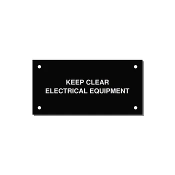4.0x2.0" Electrical Safety Label - KEEP CLEAR ELECTRICAL EQU — 4x2" White on Black, Holes