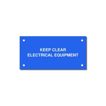 4.0x2.0" Electrical Safety Label - KEEP CLEAR ELECTRICAL EQU — 4x2" White on Blue, Holes
