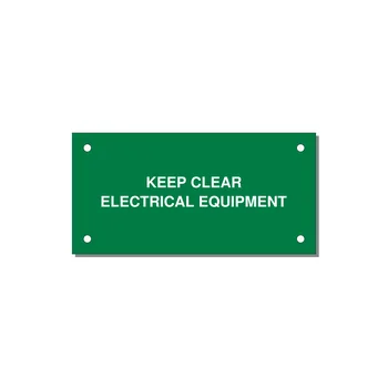 4.0x2.0" Electrical Safety Label - KEEP CLEAR ELECTRICAL EQU — 4x2" White on Green, Holes