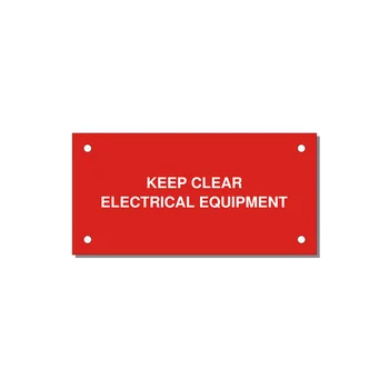4.0x2.0" Electrical Safety Label - KEEP CLEAR ELECTRICAL EQU — 4x2" White on Red, Holes