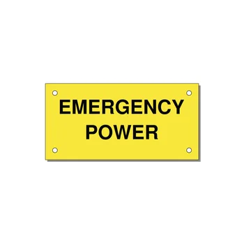 4.0x2.0" Emergency Safety Label - EMERGENCY POWER — 4x2" Black on Yellow, Holes