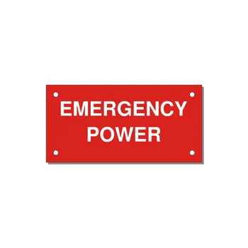 4.0x2.0" Emergency Safety Label - EMERGENCY POWER — 4x2" White on Red, Holes