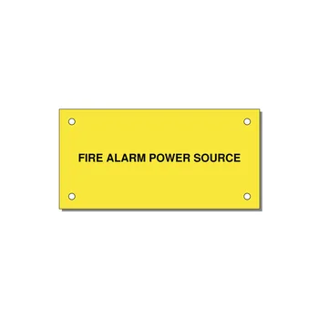 4.0x2.0" Fire Safety Label - FIRE ALARM POWER SOURCE — 4x2" Black on Yellow, Holes