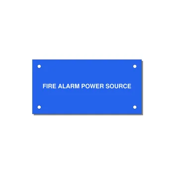 4.0x2.0" Fire Safety Label - FIRE ALARM POWER SOURCE — 4x2" White on Blue, Holes
