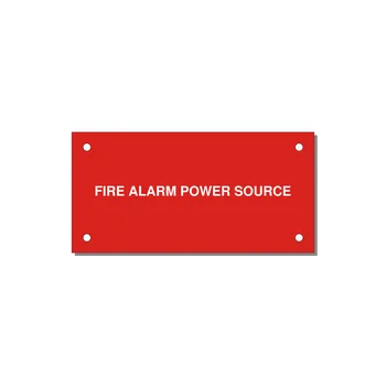 4.0x2.0" Fire Safety Label - FIRE ALARM POWER SOURCE — 4x2" White on Red, Holes