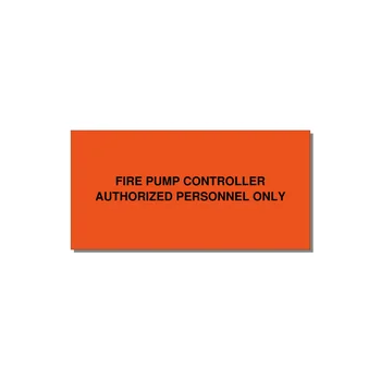 4.0x2.0" Fire Safety Label - FIRE PUMP CONTROLLER AUTH — 4x2" Black on Orange, Adhesive
