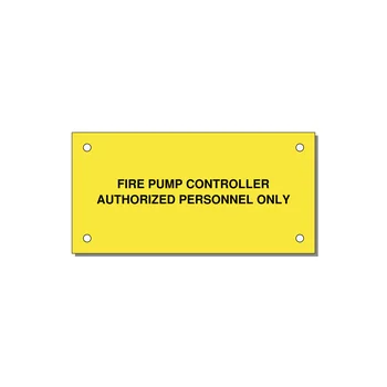 4.0x2.0" Fire Safety Label - FIRE PUMP CONTROLLER AUTH — 4x2" Black on Yellow, Holes