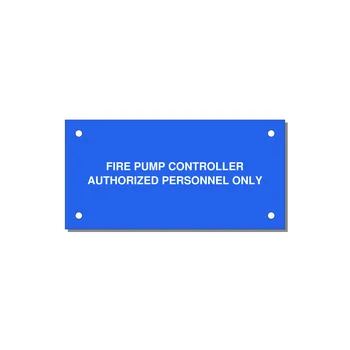4.0x2.0" Fire Safety Label - FIRE PUMP CONTROLLER AUTH — 4x2" White on Blue, Holes