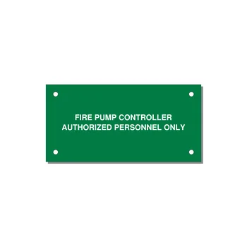 4.0x2.0" Fire Safety Label - FIRE PUMP CONTROLLER AUTH — 4x2" White on Green, Holes