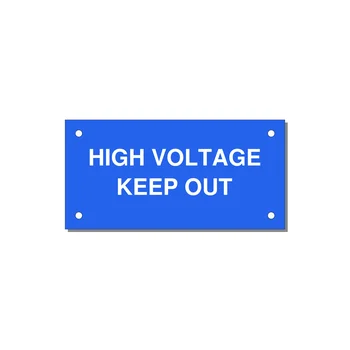 4.0x2.0" High Voltage Warning Sign - HIGH VOLTAGE KEEP OUT — 4x2" White on Blue, Holes