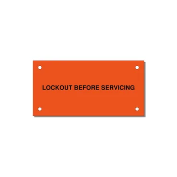 4.0x2.0" Lockout Tagout Label - LOCKOUT BEFORE SERVICING — 4x2" Black on Orange, Holes