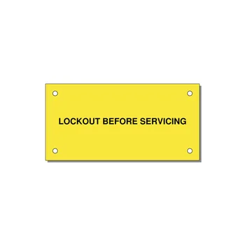 4.0x2.0" Lockout Tagout Label - LOCKOUT BEFORE SERVICING — 4x2" Black on Yellow, Holes
