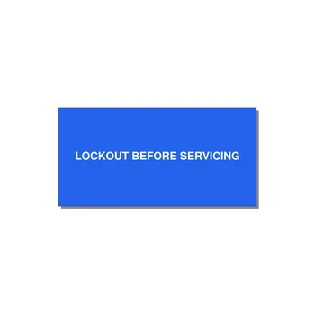 4.0x2.0" Lockout Tagout Label - LOCKOUT BEFORE SERVICING — 4x2" White on Blue, Adhesive