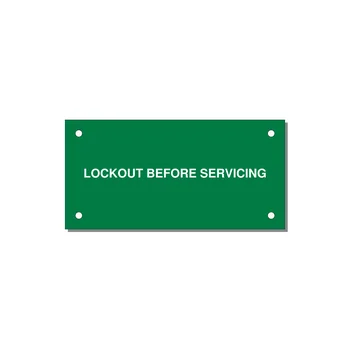 4.0x2.0" Lockout Tagout Label - LOCKOUT BEFORE SERVICING — 4x2" White on Green, Holes