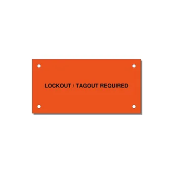 4.0x2.0" Lockout Tagout Label - LOCKOUT / TAGOUT REQUIRED — 4x2" Black on Orange, Holes
