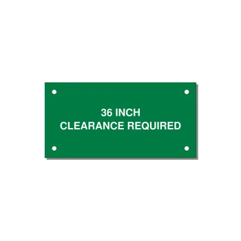 4.0x2.0" Safety Label - 36 INCH CLEARANCE REQUIRE — 4x2" White on Green, Holes