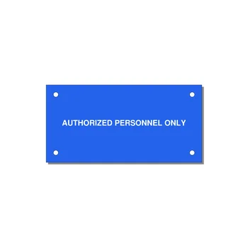 4.0x2.0" Safety Label - AUTHORIZED PERSONNEL ONLY — 4x2" White on Blue, Holes