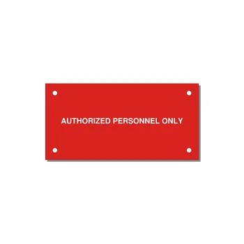 4.0x2.0" Safety Label - AUTHORIZED PERSONNEL ONLY — 4x2" White on Red, Holes