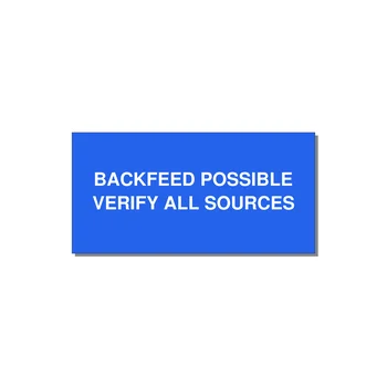 4.0x2.0" Safety Label - BACKFEED POSSIBLE VERIFY — 4x2" White on Blue, Adhesive