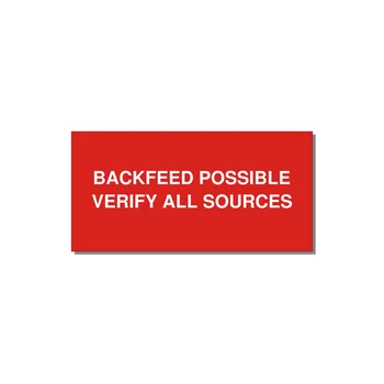 4.0x2.0" Safety Label - BACKFEED POSSIBLE VERIFY — 4x2" White on Red, Adhesive