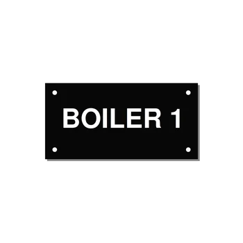 4.0x2.0" Safety Label - BOILER 1 — 4x2" White on Black, Holes