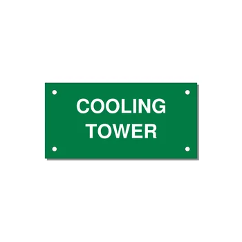 4.0x2.0" Safety Label - COOLING TOWER — 4x2" White on Green, Holes