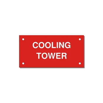 4.0x2.0" Safety Label - COOLING TOWER — 4x2" White on Red, Holes