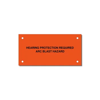 4.0x2.0" Safety Label - HEARING PROTECTION REQUIR — 4x2" Black on Orange, Holes