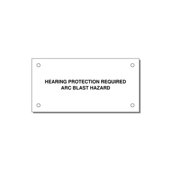 4.0x2.0" Safety Label - HEARING PROTECTION REQUIR — 4x2" Black on White, Holes