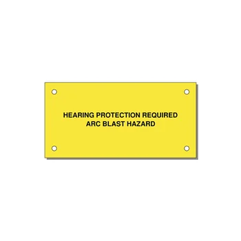 4.0x2.0" Safety Label - HEARING PROTECTION REQUIR — 4x2" Black on Yellow, Holes