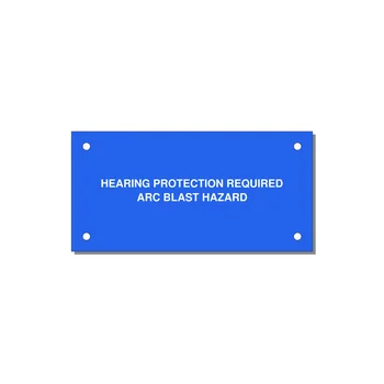 4.0x2.0" Safety Label - HEARING PROTECTION REQUIR — 4x2" White on Blue, Holes