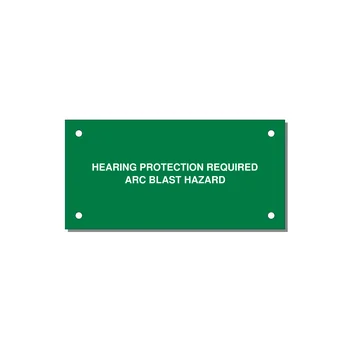4.0x2.0" Safety Label - HEARING PROTECTION REQUIR — 4x2" White on Green, Holes