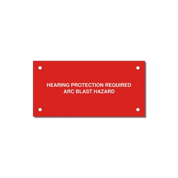 4.0x2.0" Safety Label - HEARING PROTECTION REQUIR — 4x2" White on Red, Holes