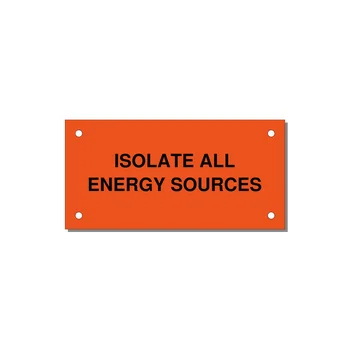 4.0x2.0" Safety Label - ISOLATE ALL ENERGY SOURCE — 4x2" Black on Orange, Holes