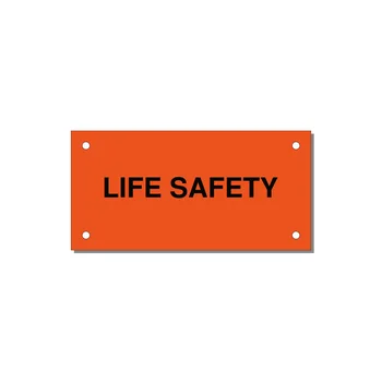 4.0x2.0" Safety Label - LIFE SAFETY — 4x2" Black on Orange, Holes
