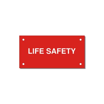 4.0x2.0" Safety Label - LIFE SAFETY — 4x2" White on Red, Holes