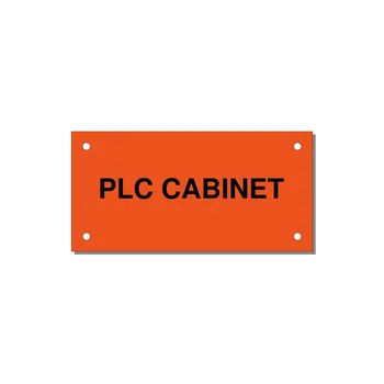 4.0x2.0" Safety Label - PLC CABINET — 4x2" Black on Orange, Holes