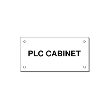 4.0x2.0" Safety Label - PLC CABINET — 4x2" Black on White, Holes